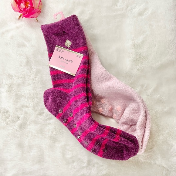 New with tags KATE SPADE 2Pk Super Soft SOCKS with No Slip Grips! Maroon & Pink - Picture 1 of 4
